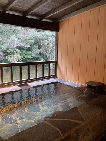 美しい渓谷の景色を眺めながら温泉に浸かる3417209