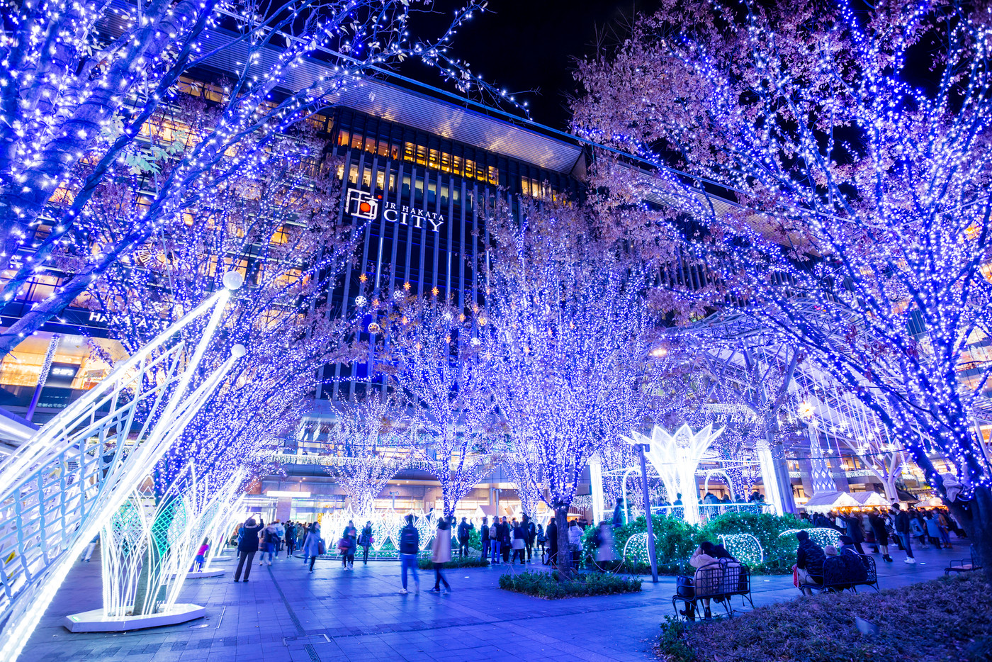 イルミネーションが美しいクリスマスシーズンの博多駅