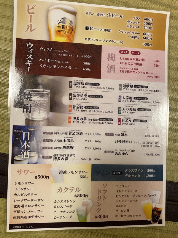 アルコールメニュー