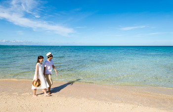 couple walking barefoot