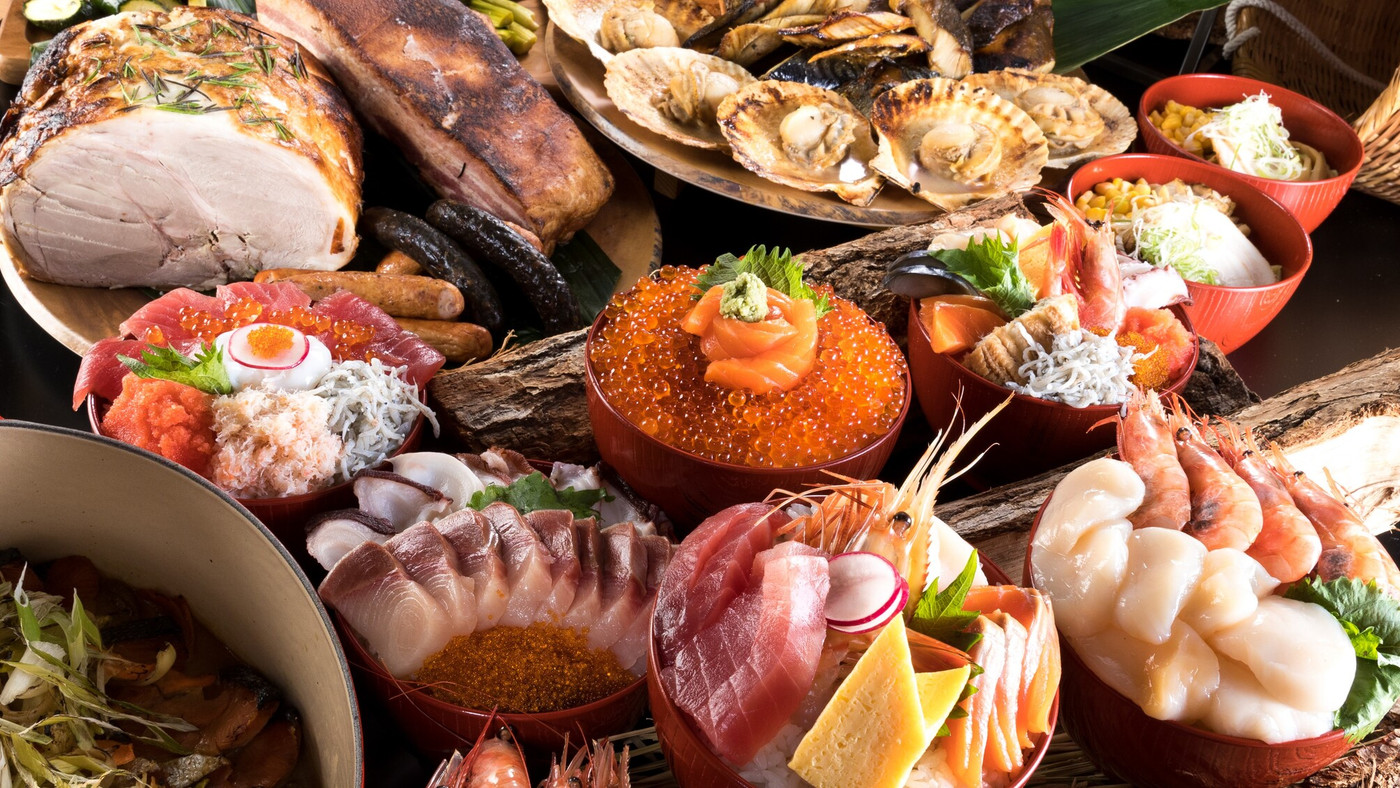 いくら、カニ、アワビ、ホタテ、豪華海鮮も満足するまで食べ放題♡4079069