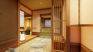 半露天風呂, 坪庭付和室6畳