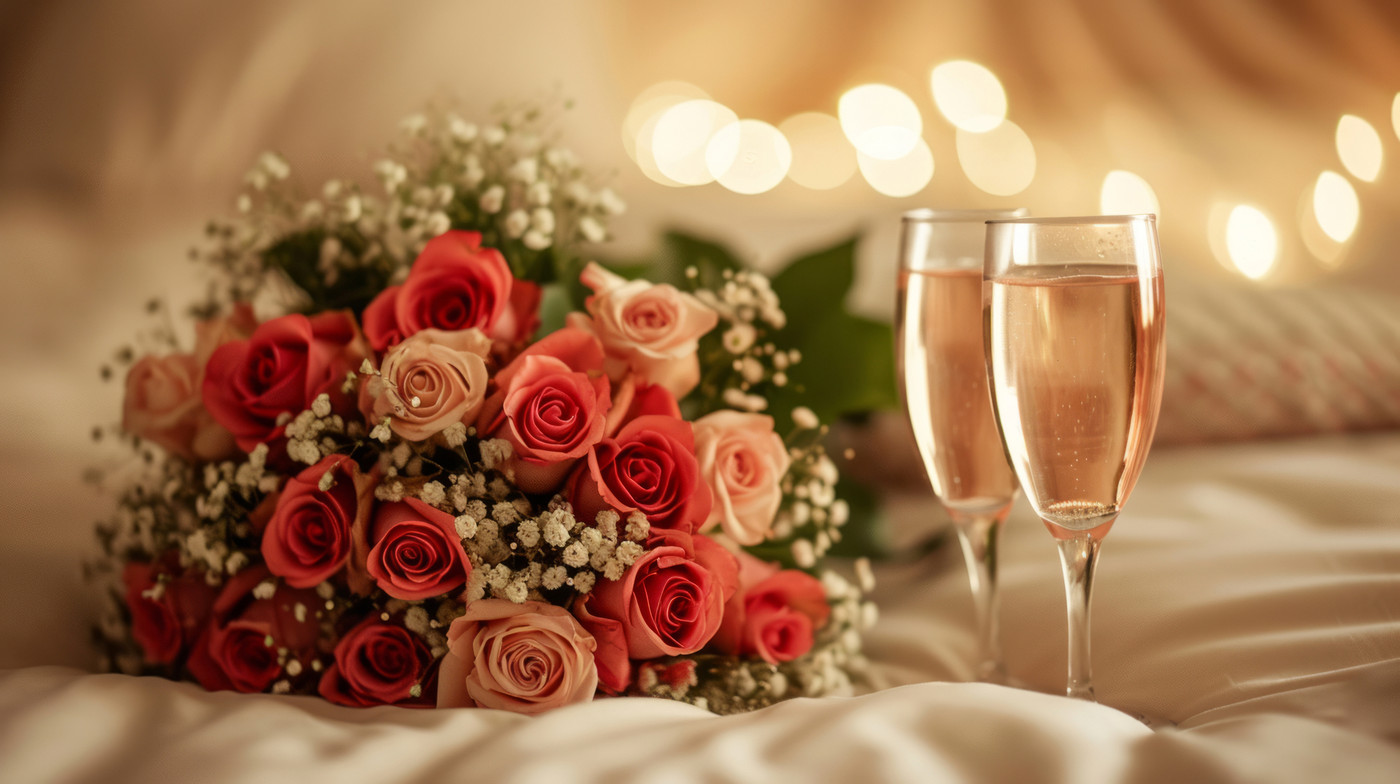 AI-generated content. Romantic Roses on Bed