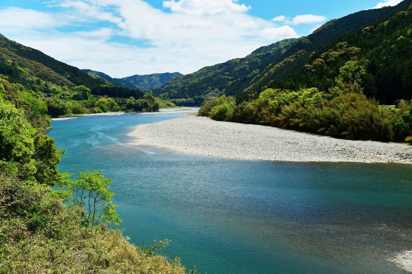高知県　新緑の中を流れる仁淀川