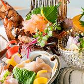 さざね（千葉県 旅館）：夕食は房総の恵みを生かした創作料理。前菜／台の物／造里／蒸物／焼物／浮島鍋／食事／甘味とフルコースで堪能。こちらは造里の一例。お料理を引き立てるお酒も充実していて、シチュエーションにあわせたペアリングの提案も♪贅を尽くした食事に酔いしれて…。 / 3
