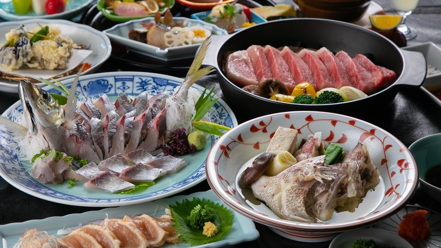 夕食／大分の三大味覚会席一例