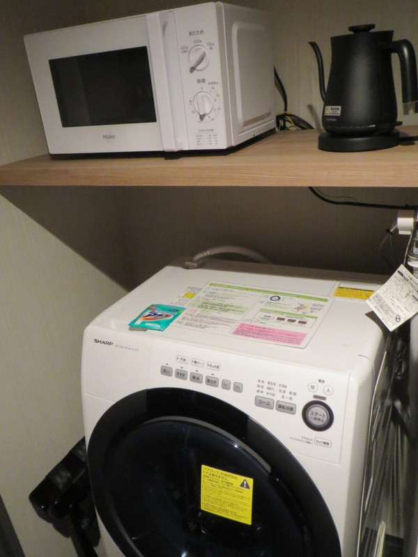 部屋内に洗濯機と電子レンジ