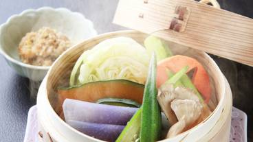 夕食一例 地野菜のせいろ蒸し / 3