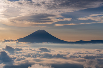 (Yamanashi) Mt. Fuji floating in a sea of clouds at sunrise
