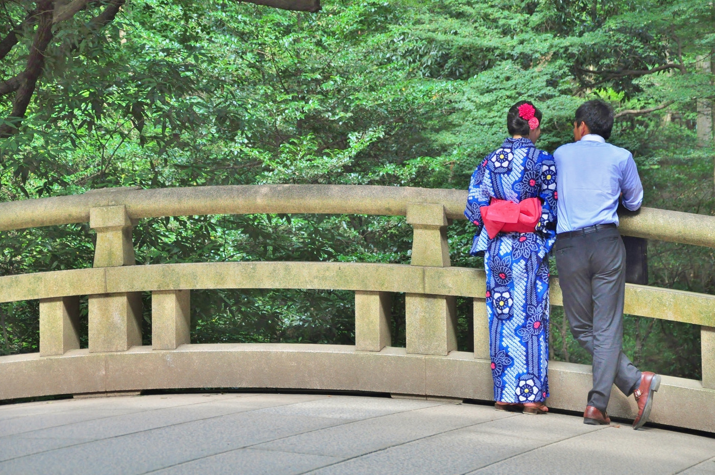 Rear view of Japanese couple