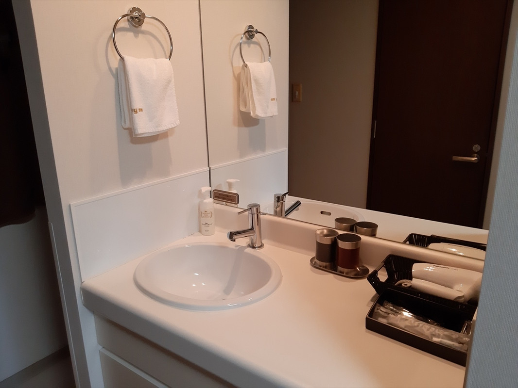 洗面台スペースも清潔。露天風呂は他のお客がいたので画像無し。