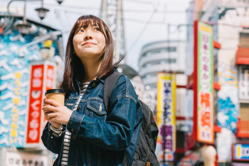 A woman sightseeing in Osaka