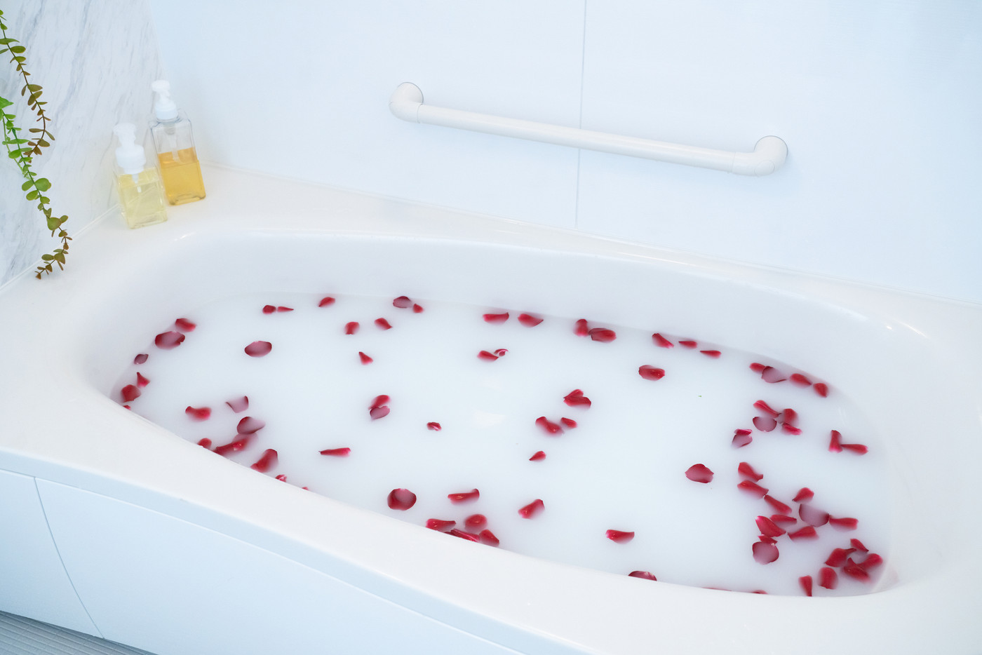 バラの花びらを浮かべたバスタブ バラ風呂