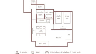 デラックス 1ベッドルーム 6ベッド (和室付き) 禁煙