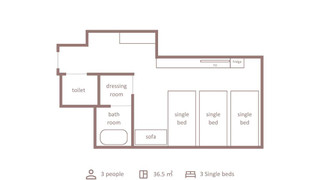 スーペリア トリプルルーム シングルベッド 3 台 禁煙 冷蔵庫