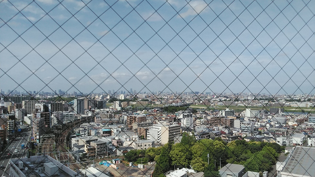 多摩川越しに都心の風景
