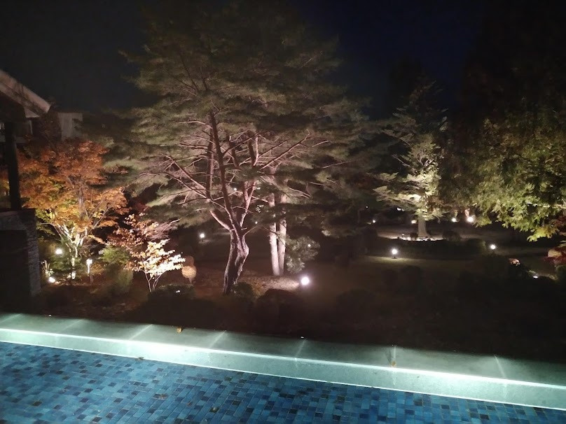 ライトアップされた中庭