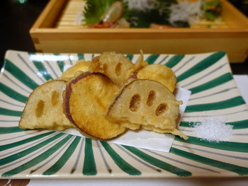 「味楽 ゆめり」料理 40954 五郎島金時と小坂れんこんの天ぷら　650円