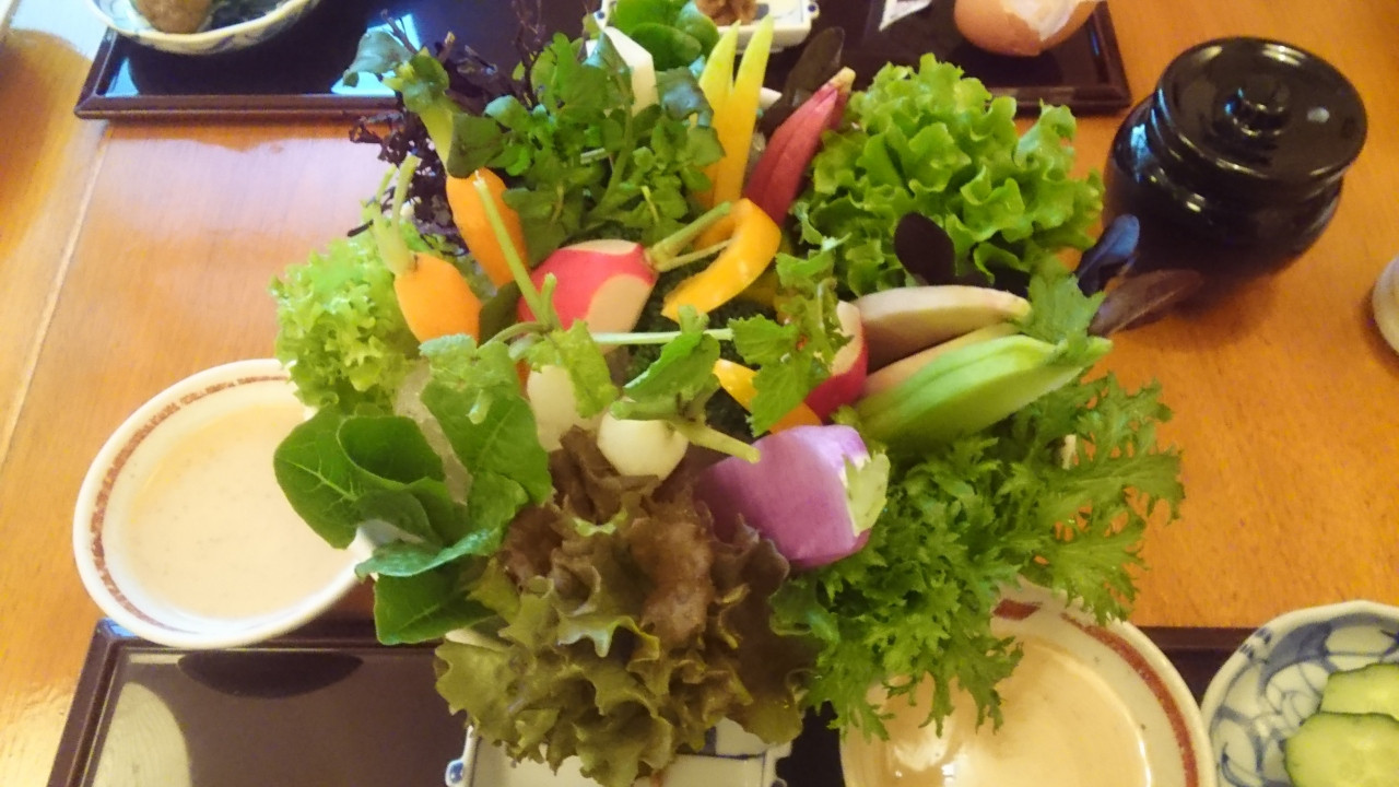 朝食の自家栽培のサラダ