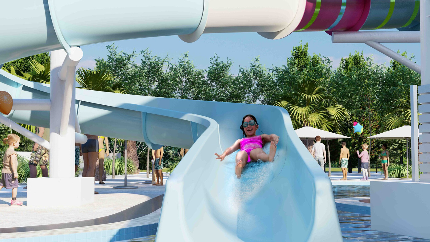 白砂のビーチが目の前に！疾走感あふれる虹色のウォータースライダーを楽しもう3657608