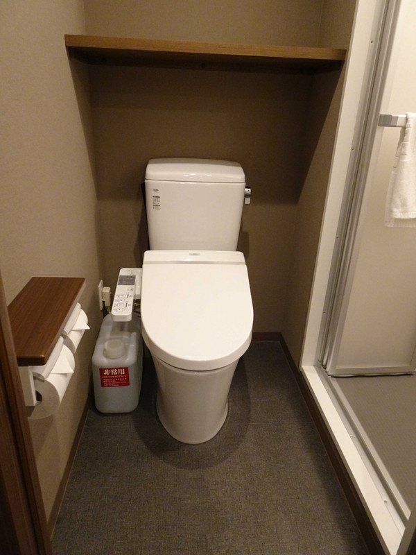 シャワーの横にあるトイレ