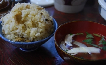 「別所山荘」料理 779773 松茸ご飯、松茸のお吸い物