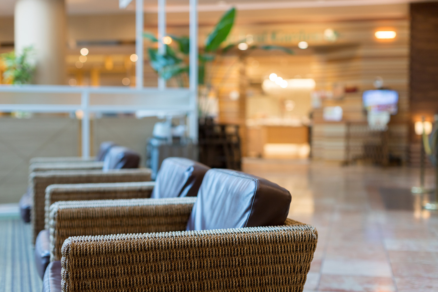 ホテルのロビーの休憩用の椅子の風景