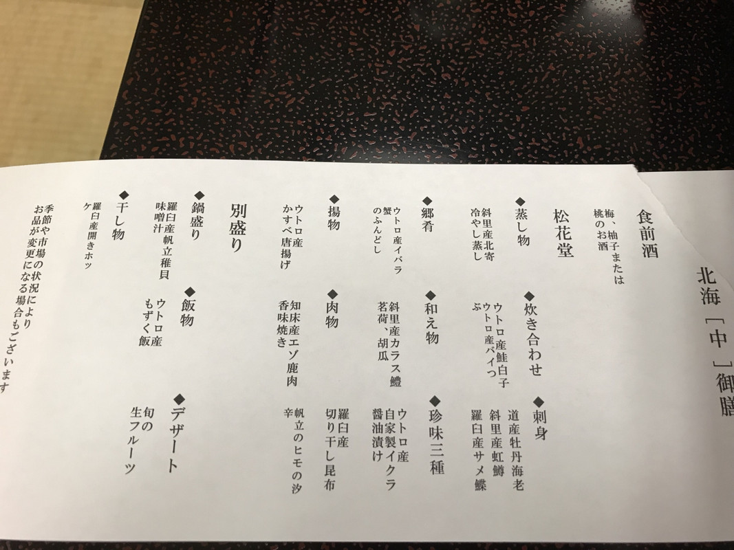 夕食のメニュー