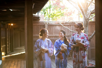 Women and friends enjoying a onsen trip