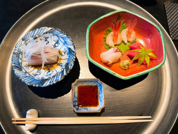 「べにや無何有」 料理 203107311 桜鯛　甘海老　鮪　カンパチ