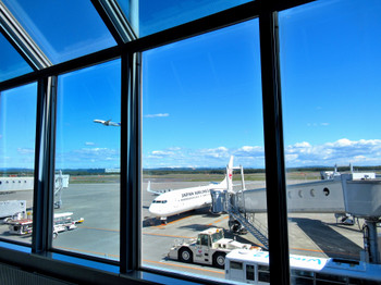 Hokkaido, New Chitose Airport Terminal Building, view from the domestic departure gate, Chitose City, Tomakomai City (1)