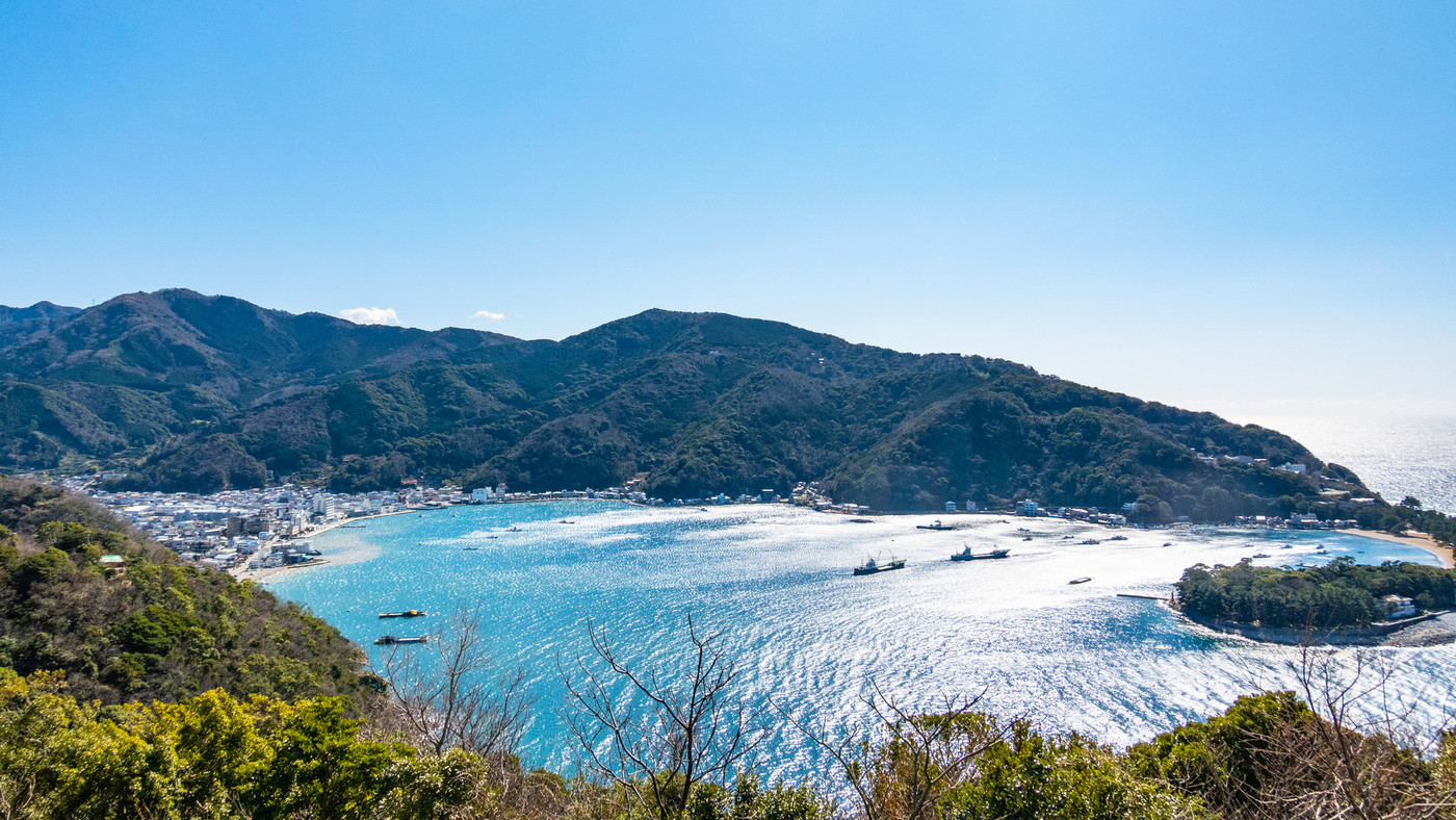 西伊豆・出逢い岬から望む戸田湾と戸田の町（冬）