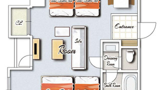 ジュニアスイートルーム　ダブルベッド1台＆セミダブルベッド3台　禁煙　清掃料金別　連泊時の清掃なし