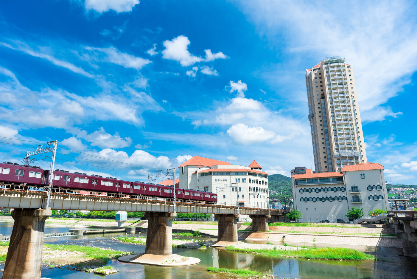 武庫川と宝塚大劇場