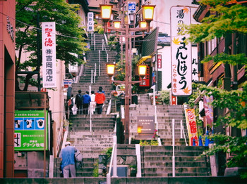 Ikaho onsen stone steps after the rain