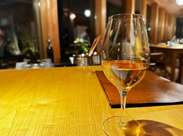 お酒も充実。"1杯目はおすすめの梅ワイン、2杯目は白山ワイナリーのブランプルミエにしました。若狭は梅の産地でもあるそうです"とのこと / 1