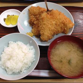 「長野屋食堂」料理 1080292 魚フライ定食。アジフライ大きい！ご飯は小で。