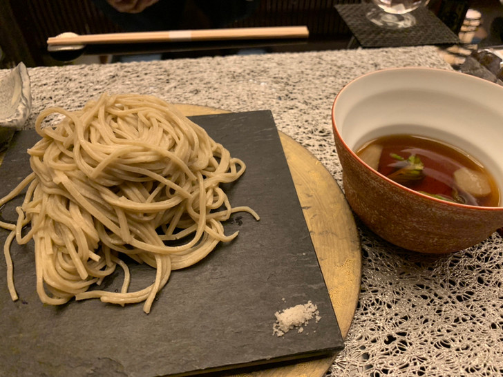 「季澄香」 料理 200639548 十割蕎麦…蕗のとう・ウドの入った温かい蕎麦つゆ