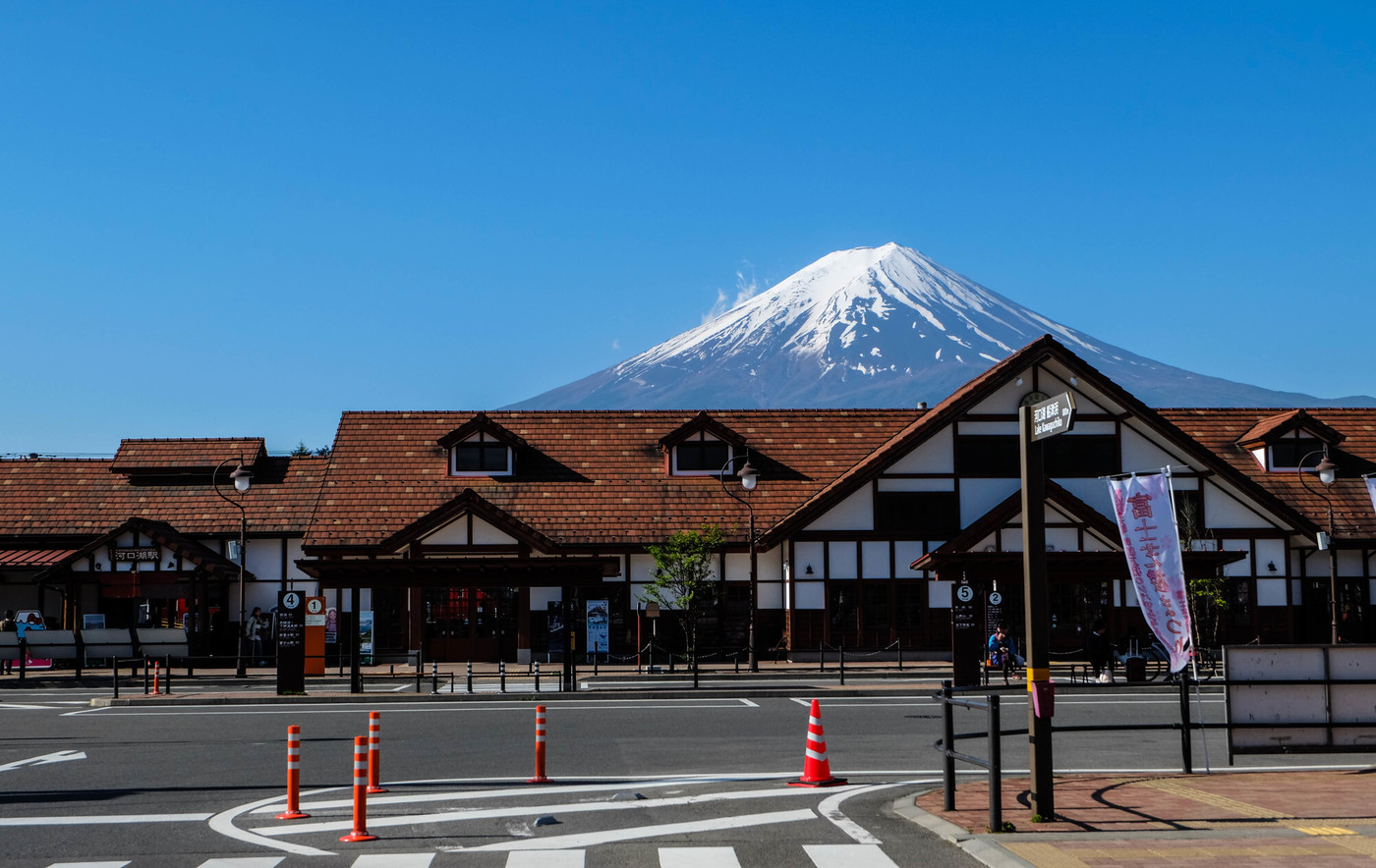 A bus station, Fuji mountain background