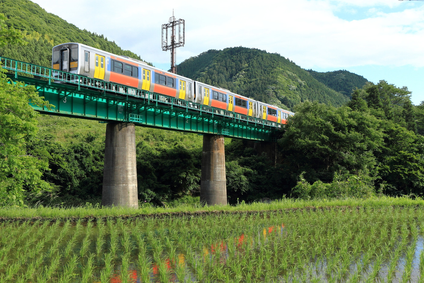 水郡線「鉄橋と田んぼ」