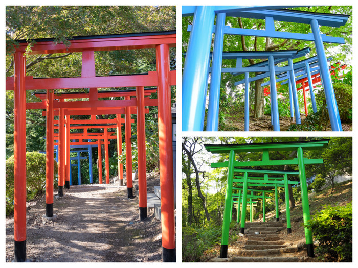 色とりどりの鳥居には、それぞれに人や健康、仕事などとの縁結びの意味が込められています