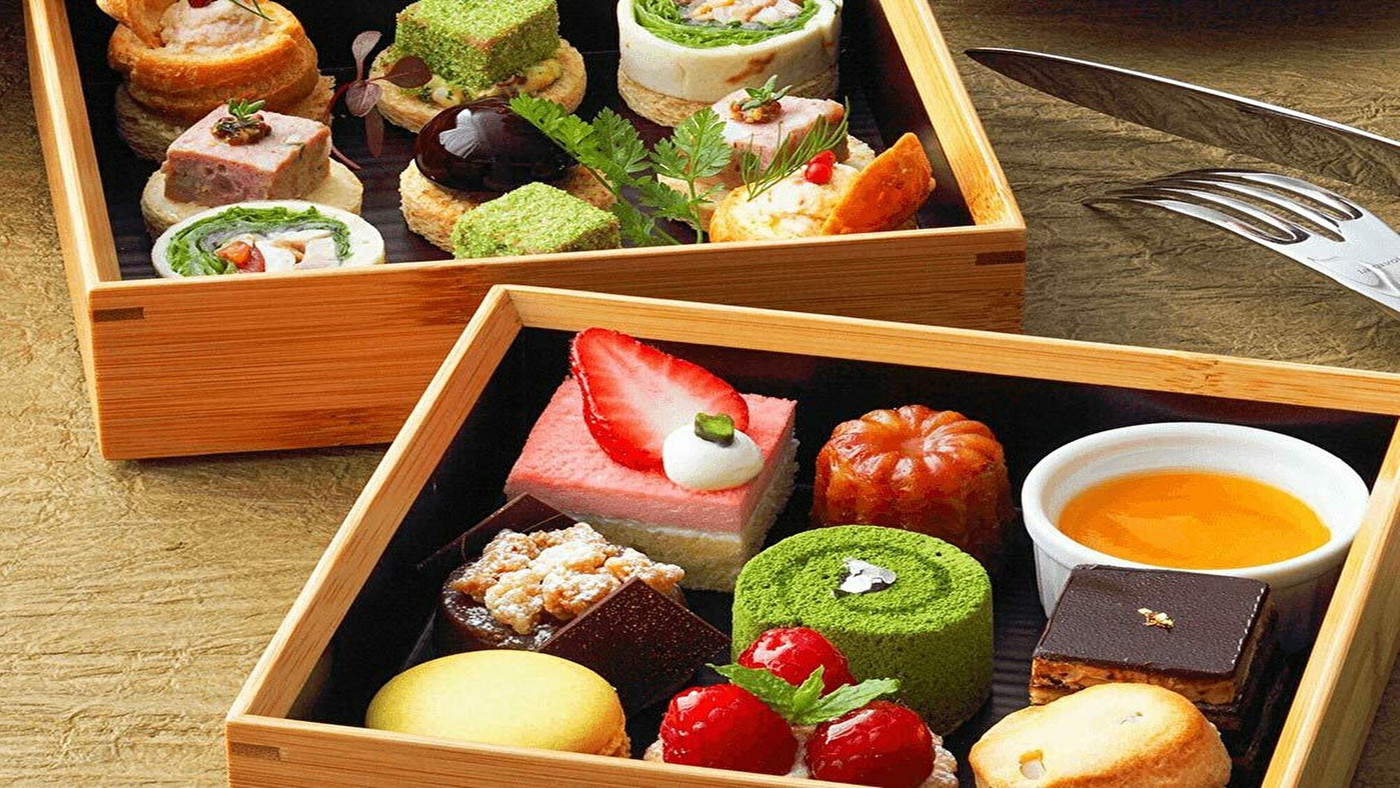 和菓子がテーマになった客室も♡竹工芸のお重で和を感じるティータイム3530126