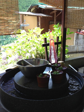 「旅館美和」料理 1231820 準備完了。1人はそうめん持って直滑降レーンの上流に移動してちょ。